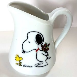 Peanuts Creamer Snoopy & Woodstock White Ceramic Schulz 1965 Made in Japan